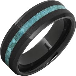 Black Diamond Ceramic Ring with Turquoise Inlay and Grain Finish