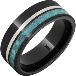 Black Diamond Ceramic Men's Ring with Turquoise and Sterling Silver