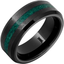 Black Diamond Ceramic Ring with Malachite Inlay and Grain Finish