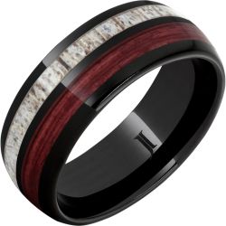 Barrel Aged Black Diamond Ceramic Ring with Cabernet Barrel Wood and Antler Inlays