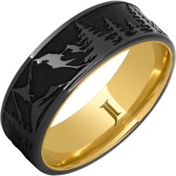 Hidden Gold 10k Inlay Black Diamond Ceramic Mountain Pine Forest Ring