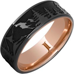 Hidden Gold 10k Inlay Black Diamond Ceramic Mountain Pine Forest Ring
