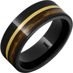 Barrel Aged Black Diamond Ceramic Ring with Bourbon Wood and 14K Gold Inlays