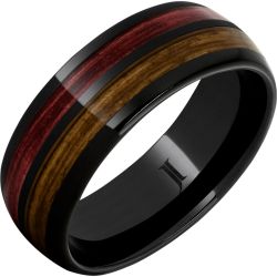Double Barrel Barrel Aged Black Diamond Ceramic Ring with Bourbon and Cabernet Inlays