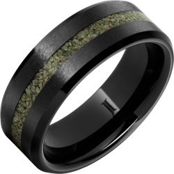 Black Diamond Ceramic Ring with Rare Green Fossil Dinosaur Bone Inlay