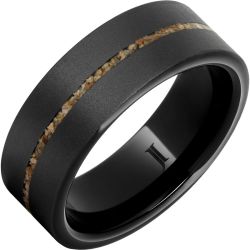 Black Diamond Ceramic ring with Brown Dinosaur Fossil Inlay