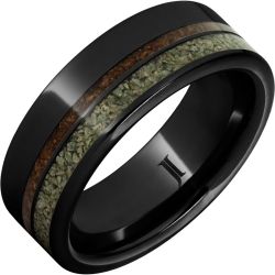 Black Diamond Ceramic Ring with Dual Dinosaur Fossil Inlays