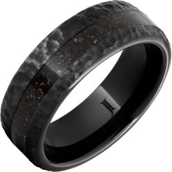 Black Diamond Ceramic Ring with Grey Dinosaur Bone Inlay