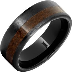 Black Diamond Ceramic Ring with Crimson Fossil Dinosaur Bone Inlay