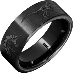 Black Diamond Ceramic Dinosaur Fossil Skeleton Engraved Ring