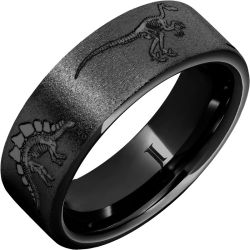 Black Diamond Ceramic Dinosaur Fossil Skeleton Engraved Ring
