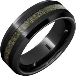 Black Diamond Ceramic Ring with Rare Green Fossil Dinosaur Bone Inlay