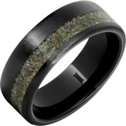 Black Diamond Ceramic Ring with Green Dinosaur Bone Inlay and Stone Finish