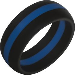 TruBand Silicone Black Ring with Blue Center