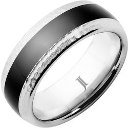 Serinium Ring with Hammered Edges and Black Ceramic Inlay