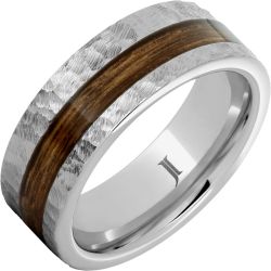 Barrel Aged Serinium Ring with Bourbon Wood Inlay and Moon Crater Carving