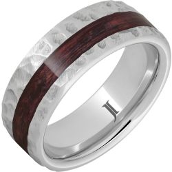 Barrel Aged Serinium Ring with Cabernet Wood Inlay and Moon Crater Carving