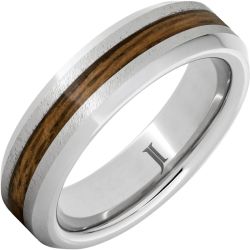 Barrel Aged Serinium Ring with Bourbon Wood Inlay and Grain Finish
