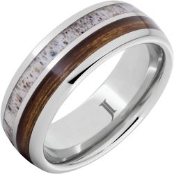Barrel Aged Serinium Ring with Bourbon Barrel Wood and Antler Inlays