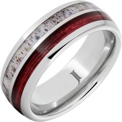 Barrel Aged Serinium Ring with Cabernet Barrel Wood and Antler Inlays