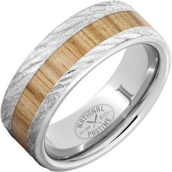 National Pastime Collection Serinium Ring with White Ash Vintage Baseball Bat Wood Inlay and Bark Finish