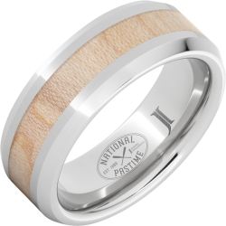 National Pastime Collection Serinium Ring with Vintage Maple Baseball Bat Wood Inlay