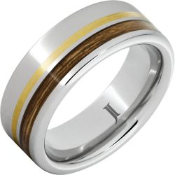 Barrel Aged Serinium Ring with Bourbon Wood and 14K Gold Inlays
