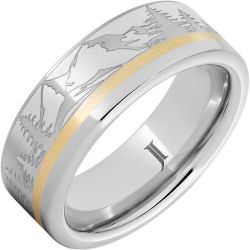 Serinium Ring With 14K Gold Inlay and Mountain Pine Forest Engraving