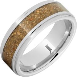 Serinium Ring with Tan-Brown Dinosaur Bone Fossil Inlay and Flat Recessed Edges