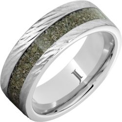 Serinium Ring with Green Dinosaur Bone Inlay