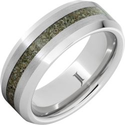 Serinium Ring with Rare Green Fossil Dinosaur Bone Inlay