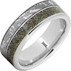 Death from the Sky - Serinium Dinosaur Fossil Inlay Ring with Meteorite Engraving