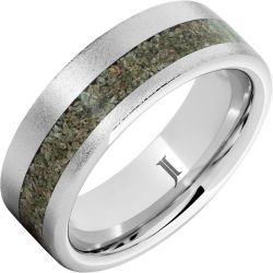 Serinium Ring with Green Dinosaur Bone Inlay and Stone Finish
