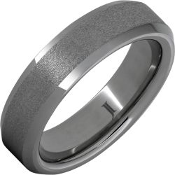 Rugged Tungsten Beveled Edge Ring with Stone Finish