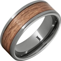 Rugged Tungsten Bark Carved Copper Inlay Ring