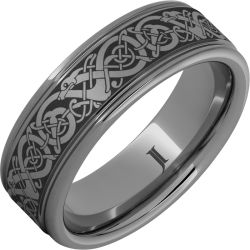 The Viking Rugged Tungsten Engraved Rounded Edge Ring
