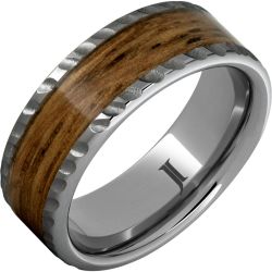 Barrel Aged Rugged Tungsten Ring with Bourbon Wood Inlay