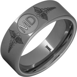 Rugged Tungsten Ring With Caduceus - Medical Doctor