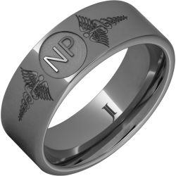Rugged Tungsten Ring With Caduceus - Nurse Practitioner