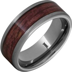Barrel Aged Rugged Tungsten Ring with Cabernet Inlay and Stone Finish