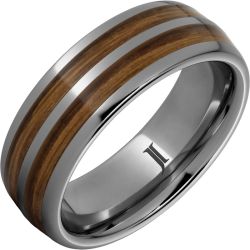 Double Barrel Barrel Aged Rugged Tungsten Dome Ring with Bourbon Inlays
