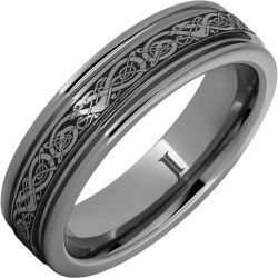 The Viking Rugged Tungsten Engraved Rounded Edge Ring