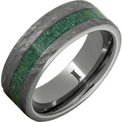 Rugged Tungsten Ring with Malachite Inlay and Bark Finish