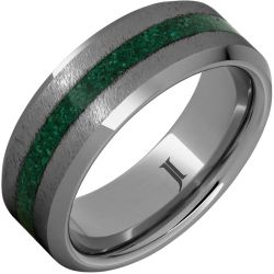 Rugged Tungsten Ring with Malachite Inlay and Grain Finish