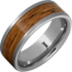 Barrel Aged Rugged Tungsten Ring with Rye Whiskey Wood Inlay and Stone Finish