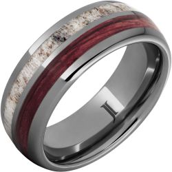 Barrel Aged Rugged Tungsten Ring with Cabernet Barrel Wood and Antler Inlays