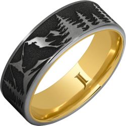 Hidden Gold 10k Inlay Rugged Tungsten Mountain Pine Forest Ring