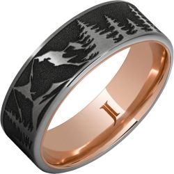 Hidden Gold 10k Inlay Rugged Tungsten Mountain Pine Forest Ring