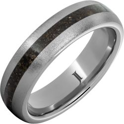 Rugged Tungsten Ring with Grey Dinosaur Fossil Bone Inlay