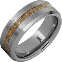 Rugged Tungsten Ring with Brown Dinosaur Fossil Bone